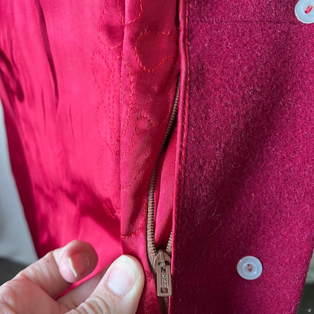 Vintage Red Wool Belted Coat XS S Quilted Zip Out Lining - Picture 9 of 10